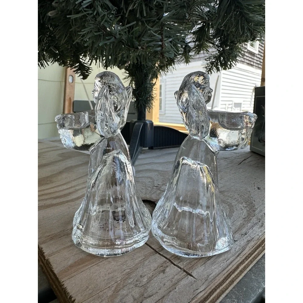 VTG Centurion Collection Angel‎ Candle Holders Set of 2 Glass W/Box About 4 Inch